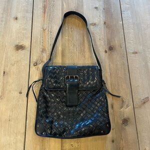 Suarez New York Made in Italy Black Leather Basket Weave Bag